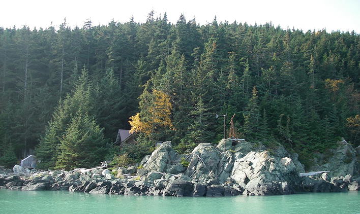 The cabin seen from the water